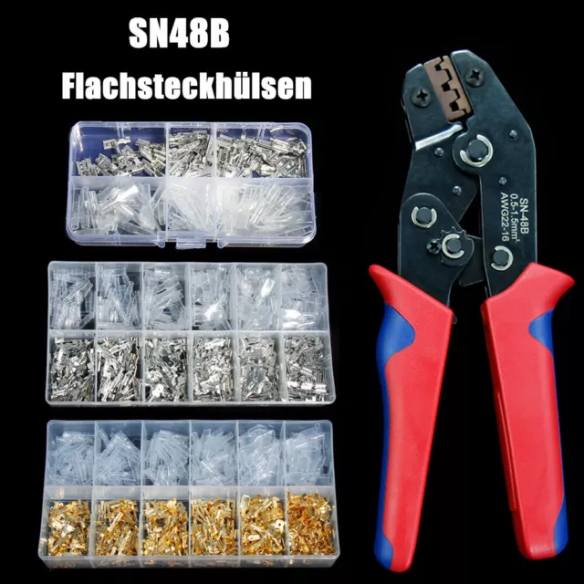 SN48B Crimpzange Flachsteckhülsen Set Crimpwerkzeug mit Kabelstecker 0,5-1,5 mm²