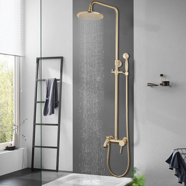 Sistema de grifo de ducha de lluvia de oro cepillado válvula mezcladora de 3 vías unidad de grifos de pulverización manual