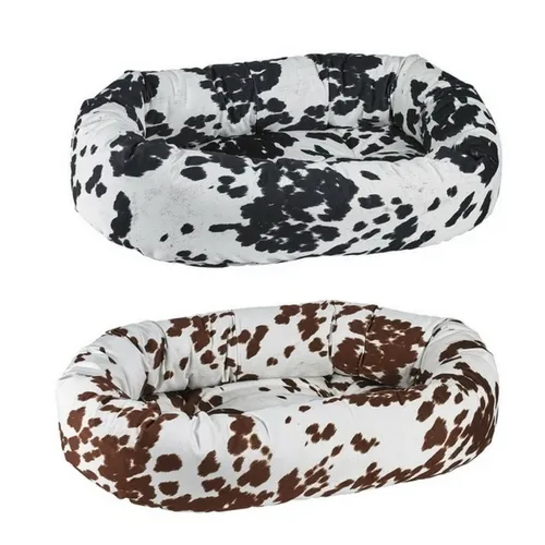 Bowsers COW PRINT MicroVelvet Donut Bolstered Nesting Dog Bed — Pick Size/Color