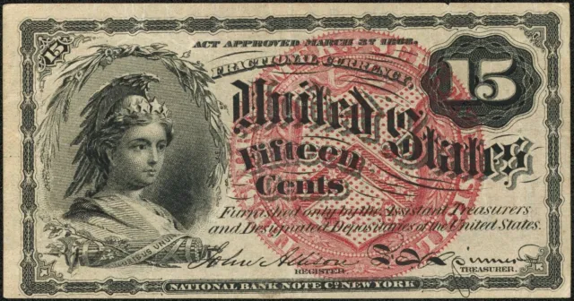 Fourth Issue 15C Fifteen Cent Fractional Currency Note