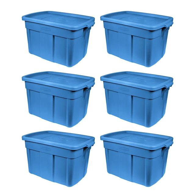 RUBBERMAID ROUGHNECK TOTE 18 Gallon Storage Container, Heritage Blue (6