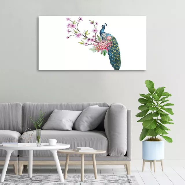 Wandbild aus Plexiglas® Druck auf Acryl 100x50 Tiere Pfau und Blumen 2