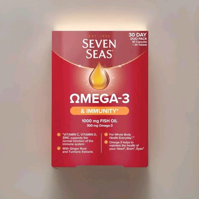 SEVEN SEAS OMEGA 3 Immunity, 30 Day Duo Pack,Vit C,D,Zinc,Copper,Ginger