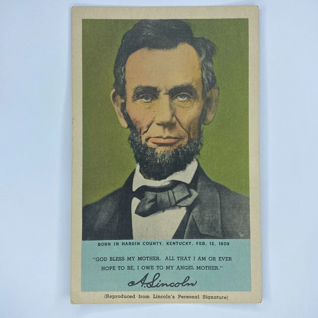 ABRAHAM LINCOLN BORN in Hardin County Kentucky Signature Repro Postcard