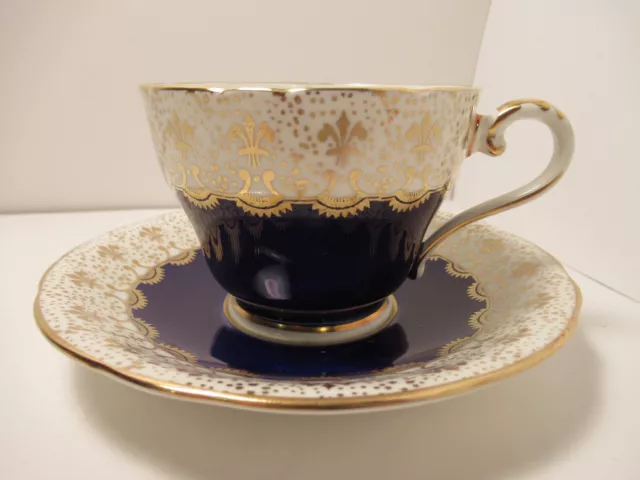 Vintage Aynsley Eng China Tea Cup&Saucer Cobalt Blue Wi Floral Design  Pre Own 2