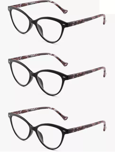 3 PACK Spring Hinge Reading Glasses Fashion Ladies Designer Readers +1.25 / 2.75