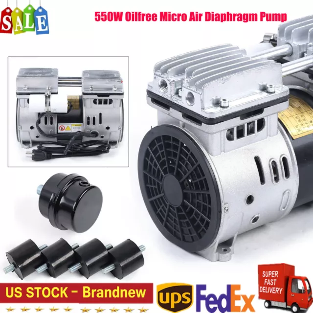 550W Oilless Vacuum Pump 8bar Oil-Free Micro Air Diaphragm Pump 2A 67L/min
