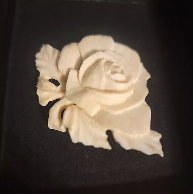 Vintage Carved Celluloid Rose Flower Brooch