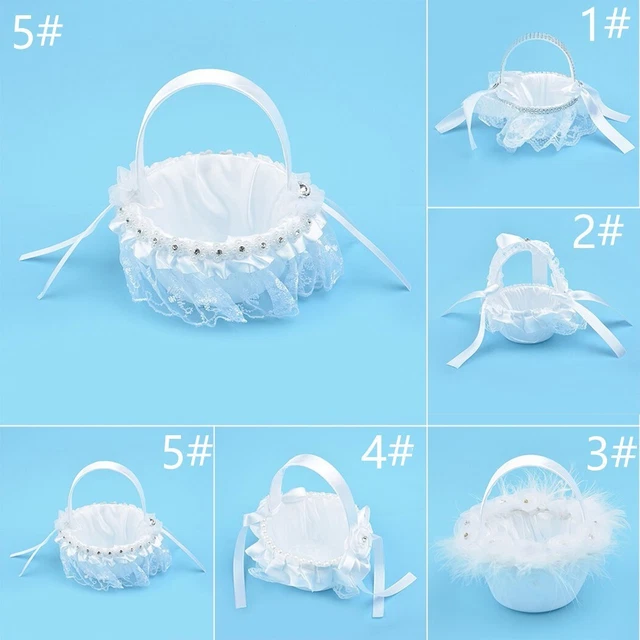 Cérémonie Fête Fleur Rose Fille Panier Blanc Romantique Satin Wedding-Decor