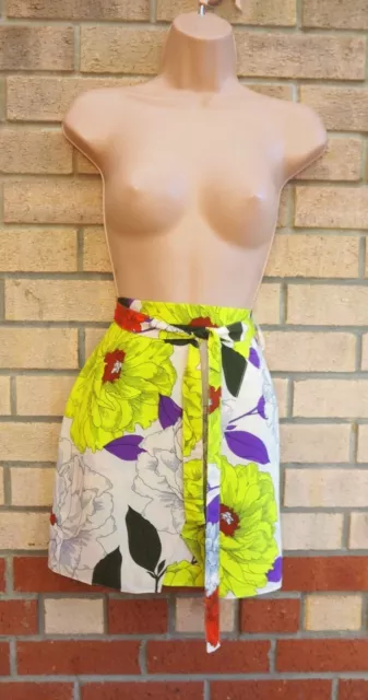 Minigonna River Island Beige Verde Neon Viola Floreale Avvolgente Cintura 8 S