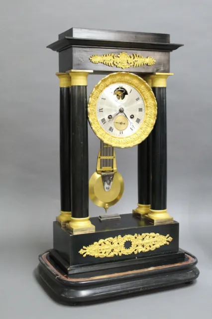 French Empire Gilt Bronze Ebonsied Regulator Graham Portico clock column pillar