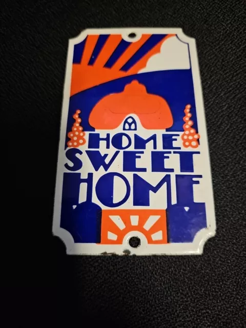 Dodo Designs Vintage "Home Sweet Home" Porcelain Enamel Sign Blue Orange White 3