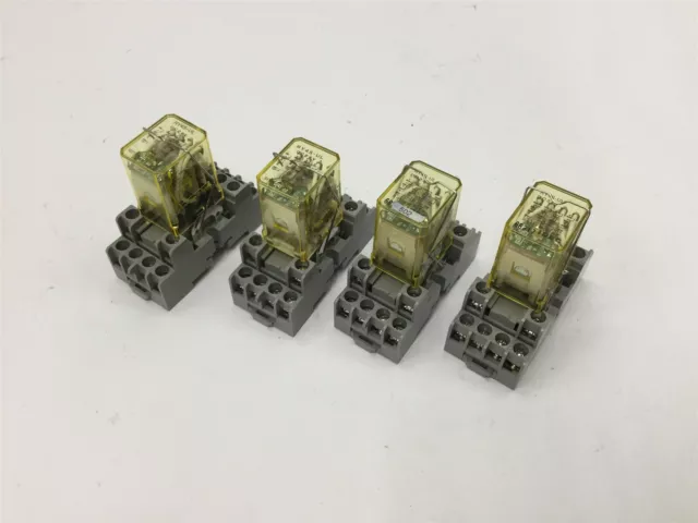 Lot of 4 Idec RY4S-UL Relays with SY4S-05C Sockets, 4-Pole, Coil: 24VDC