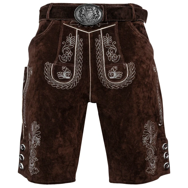 Trachtenlederhose Lederhose Kurzhose Trachtenhose mit Gürtel dunkelbraun - 795N