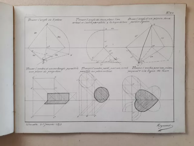 2 CAHIERS MANUSCRITS d'exercices de GEOMETRIE  DESCRIPTIVE 1873  Mathématiques