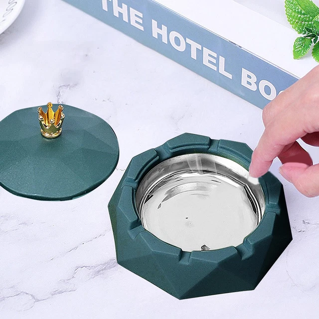 Stainless Steel Ashtray Windproof Ashtrays With Rotating Lid For Home Garden