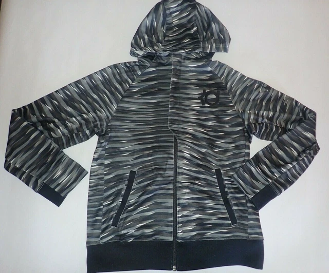Nike Kevin Durant KD hoodie Sweatshirt Youth Boys L Full Zip Black Gray