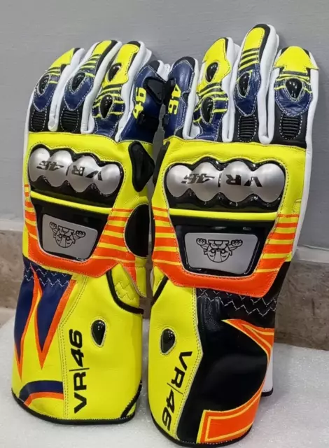 Custom Made Motorcycle Leather Gloves VR46 Valentino Rossi Yellow Street Racing 2