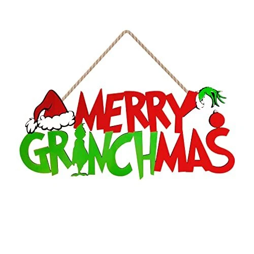 Grinch Christmas Decorations Merry Grinchmas Wooden Door Hanging Sign for Out...