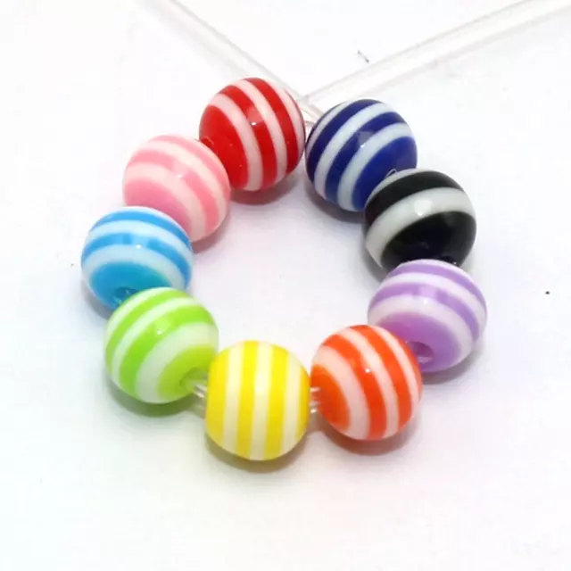 200 Mixed Colour Stripes Acrylic Round Beads 6mm Jewelry Making