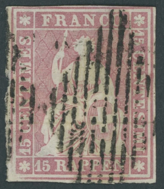 SCHWEIZ BUNDESPOST 1854, 15 Rp. hellilakarmin, 2. Münchner Druck, (Zst. 24A),