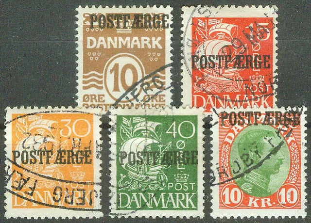 Dänemark 1927/30, Postfærge (Postfähre) Paketpostmarken Mi.# 11-15, gebraucht