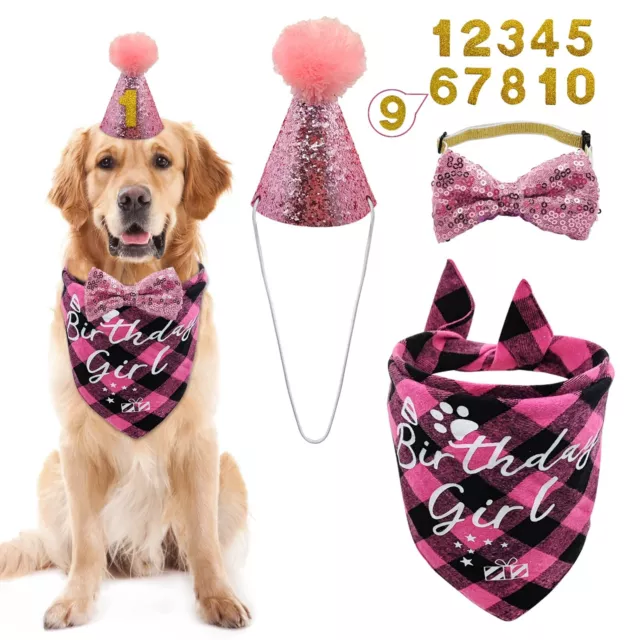 Dog Birthday Party Supplies, LMSHOWOWO Reusable Girl Dog Birthday Bandana Sca...