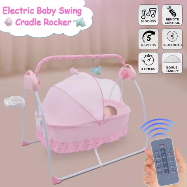 Silla mecedora eléctrica Baby Swing con juguetes musicales asiento cuna cama rosa Reino Unido