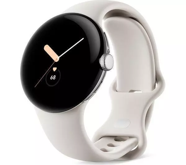 Google Pixel Watch 41mm Polished Silver Stainless Steel Case with Chalk...