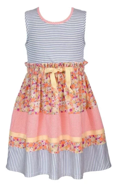 NWT Bonnie Jean Girls Size 8 Sleeveless Blue Orange Tiered Stripe Floral Dress