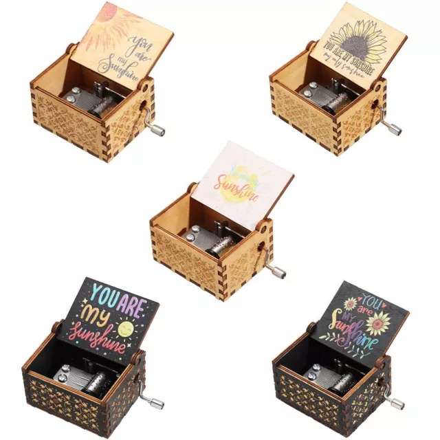 You are My Sunshine Music Box Black Engraved Hand-Cranked Wooden Suitable Gifts