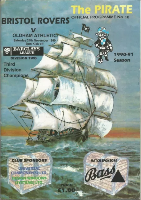 Football Programme - Bristol Rovers v Oldham Athletic - Div 2 - 24/11/1990