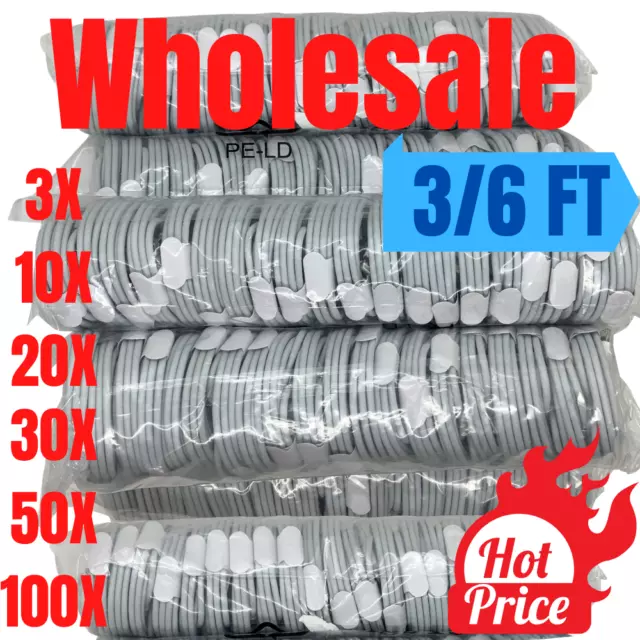 Wholesale Bulk Lot 3FT/6FT USB Charging Data Cord for iPhone iPad Charger Cable