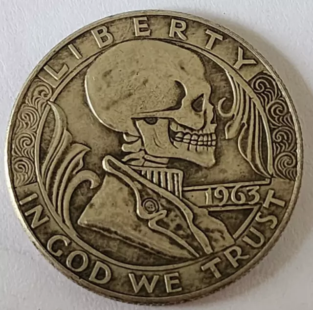 1963 Hobo Nickel Franklin Half Dollar Skull Zombie