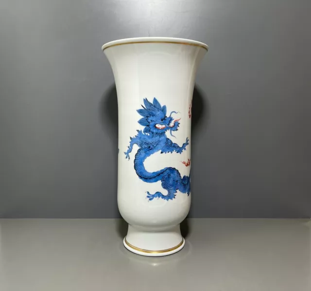 GROSSE MEISSEN VASE BLAUER MINGDRACHE MING DRACHE GOLD 1.WAHL H:41,5cm