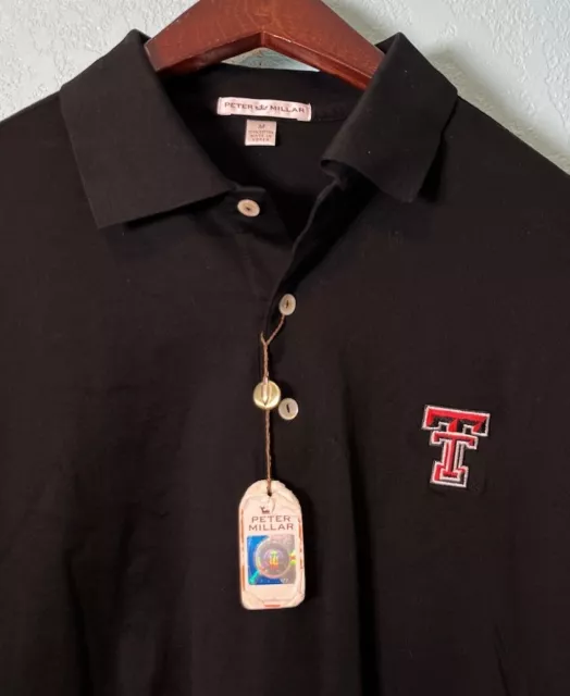 NWT Peter Millar Texas Tech Red Raiders Cotton Polo Shirt Mens M Black S/S Golf