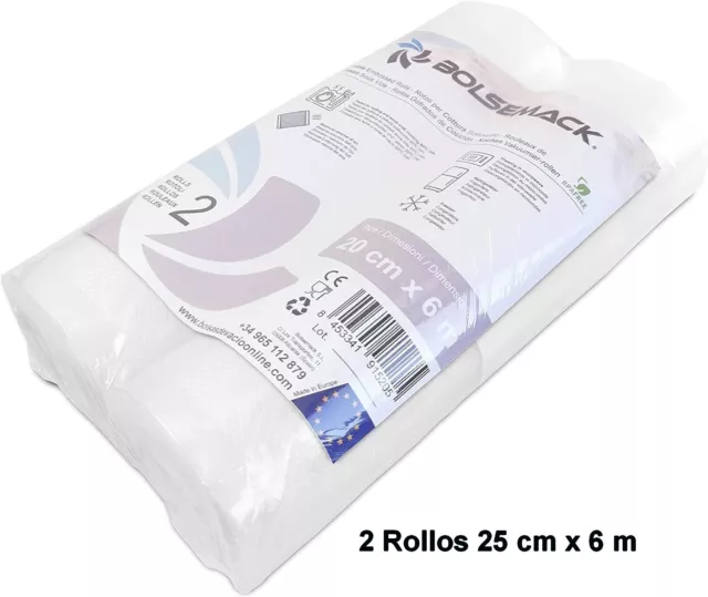 2 Rollos Envasado envasar Vacio 25cm x 6m,libre BPA,capas sellado ultra fuertes