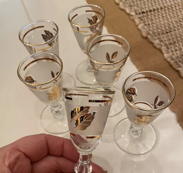 Set of 6 Libbey Golden Foliage Cordial Liquor Glasses Barware Vintage 3 3/8"