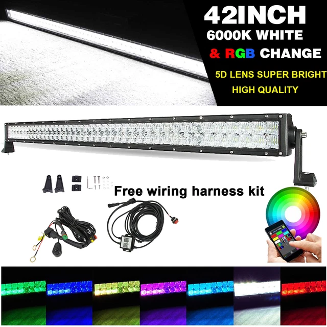 42 Inch 240W 5D RGBW LED Light Bar Offroad Driving Strobe Color Change + Harness