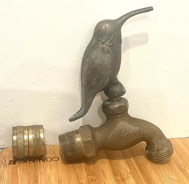 Vintage Hummingbird Solid Brass Decorative Spigot Bird Garden Hose Faucet Nice!