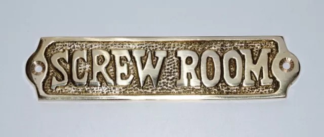 Door Sign "Screw Room" Brass - Metal Wall Plaque - Nautical Boat Cabin Decor