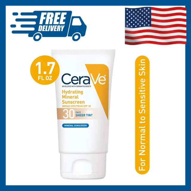 CERAVE HYDRATING MINERAL Sunscreen Sheer Tint Facial SPF 30 1.7 Fl Oz