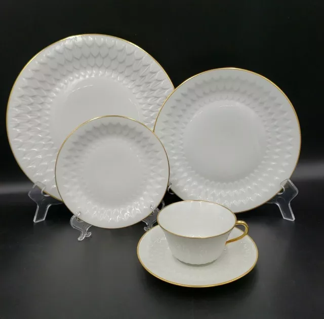 Vignaud Limoges FLORENCE GOLD White 5Pc Place Setting(s) Plates, C+S  VGC+