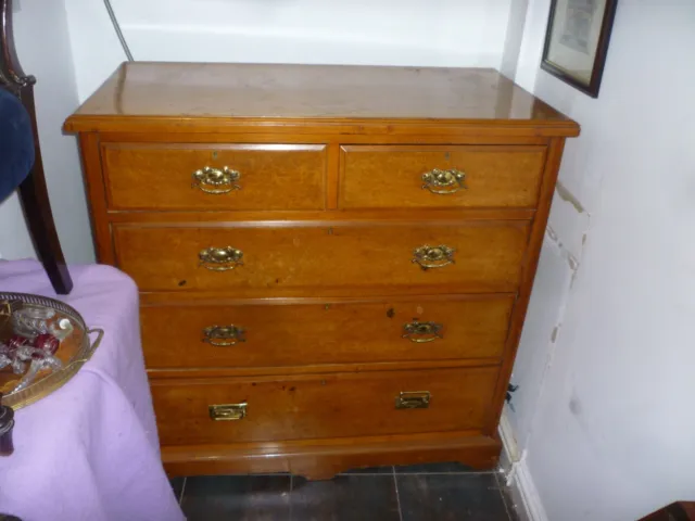 Unusual Victorian Two Over Three Satin Walnut And Yew Chest Of Drawers
