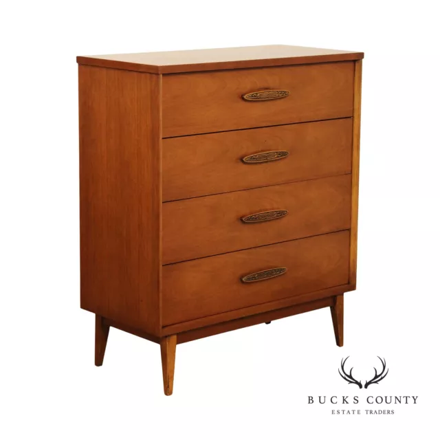 Bassett Furniture Mid Century Modern Walnut Tall Chest of Drawers