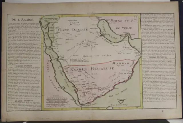 Arabian Peninsula 1787 Clouet Unusual Antique Original Copper Engraved Map