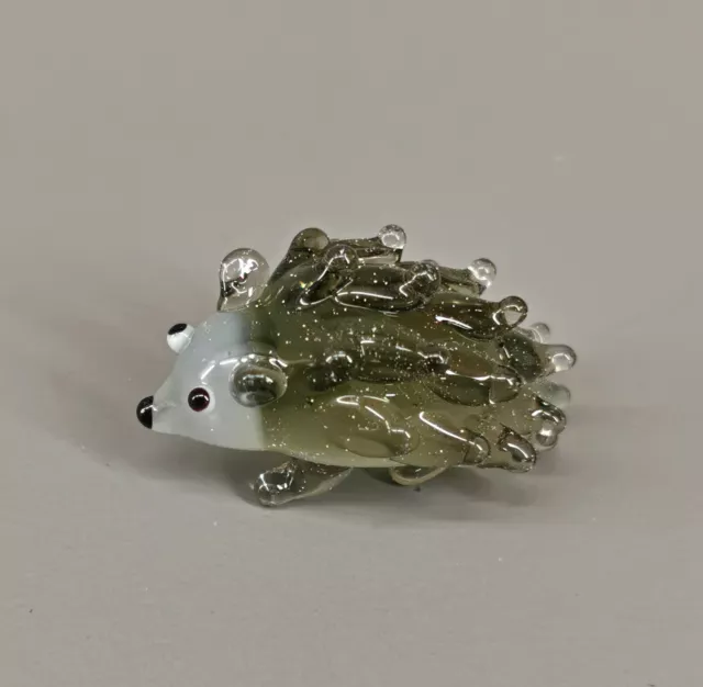9912207-x Vetro Figura Riccio Grigio 1,5x2,5cm Soffiato Bocca Fatto a Mano