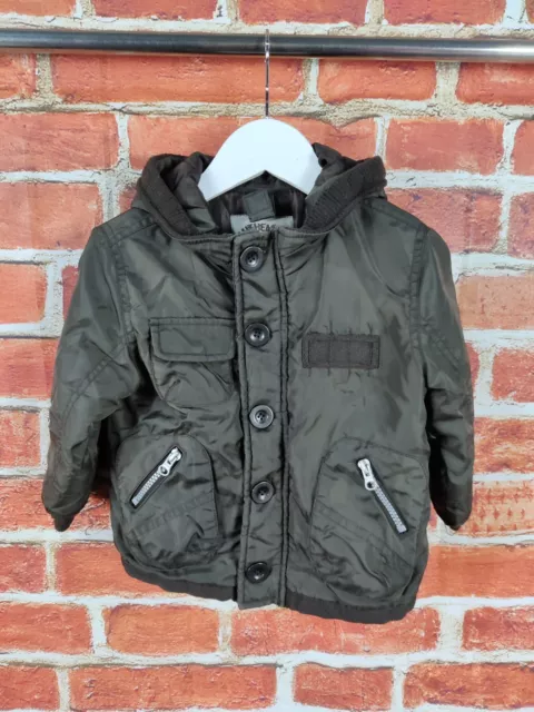 Baby Boys Coat Age 9-12 Months Cherokee Grey Light Quilted Zip Jacket Hood 80Cm