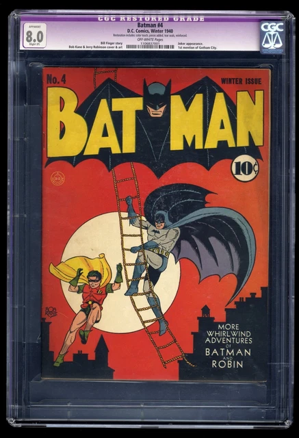 Batman #4 CGC VF 8.0 Off White (Restored) Golden Age!  Robin! DC Comics 1941