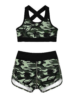 Iefiel ragazza MIMETICO indumenti sportivi Set Tank Top + Shorts due divisori Costumi da bagno 2